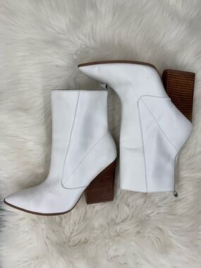 White Pointed Toe Block Heel Ankle Boots